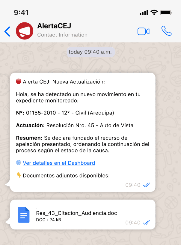 Notificación WhatsApp en tiempo real